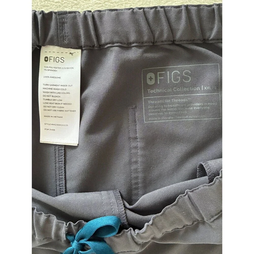 FIGS Technical Collection Scrub Pants Men’s XXL Short Gray Stretch Straight Leg